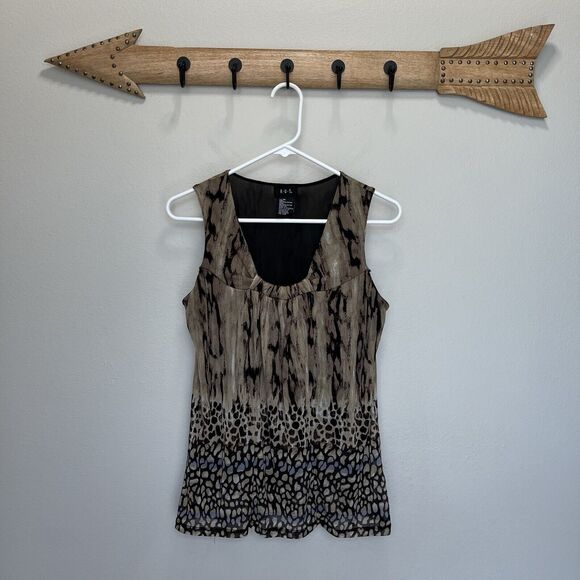 RQT | Brown Black Sleeveless Animal Print Graphic Top Medium - Picture 1 of 5